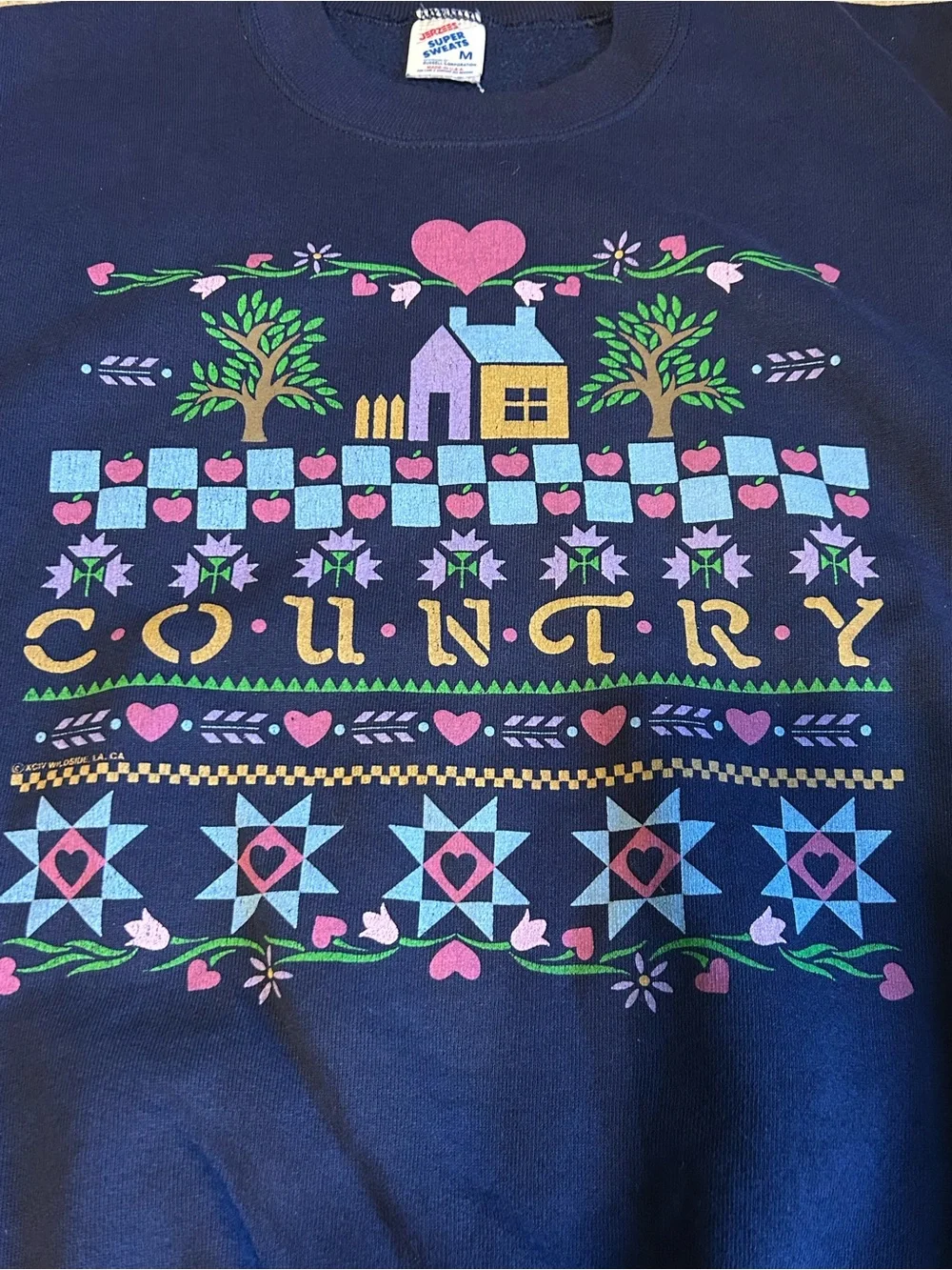 Vintage Jerzees Super Sweats USA Made Country Folk Art Graphic Sweatshirt M - Picture 11 of 11